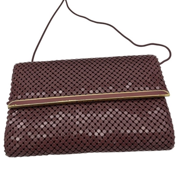 Vintage Beautiful Burgundy Metal Mesh Evening Clutch | Hand Bag - Picture 7 of 9